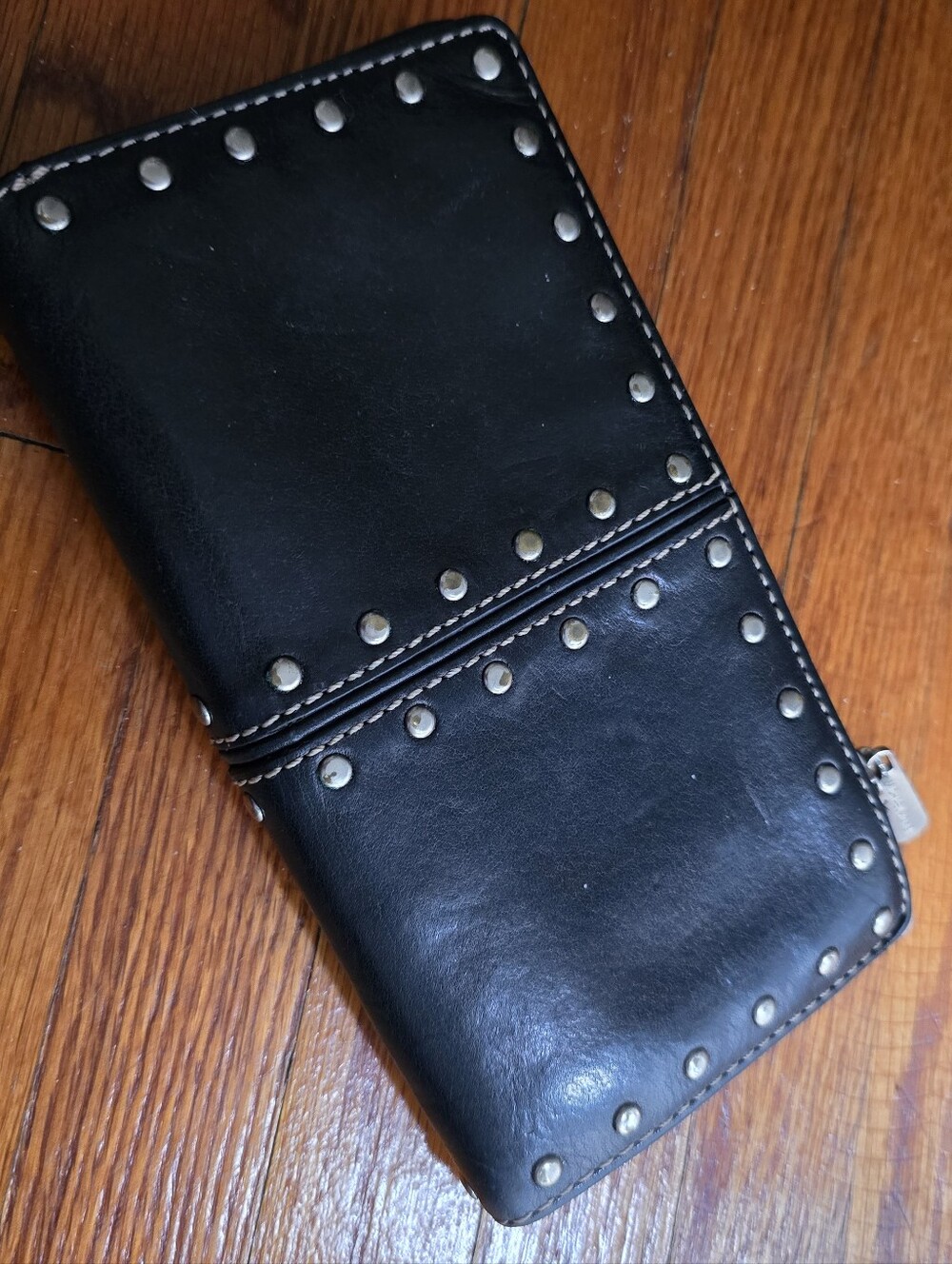 Vintage 90s Michael Kors Astor Navy Blue Leather Studded Continental Wallet